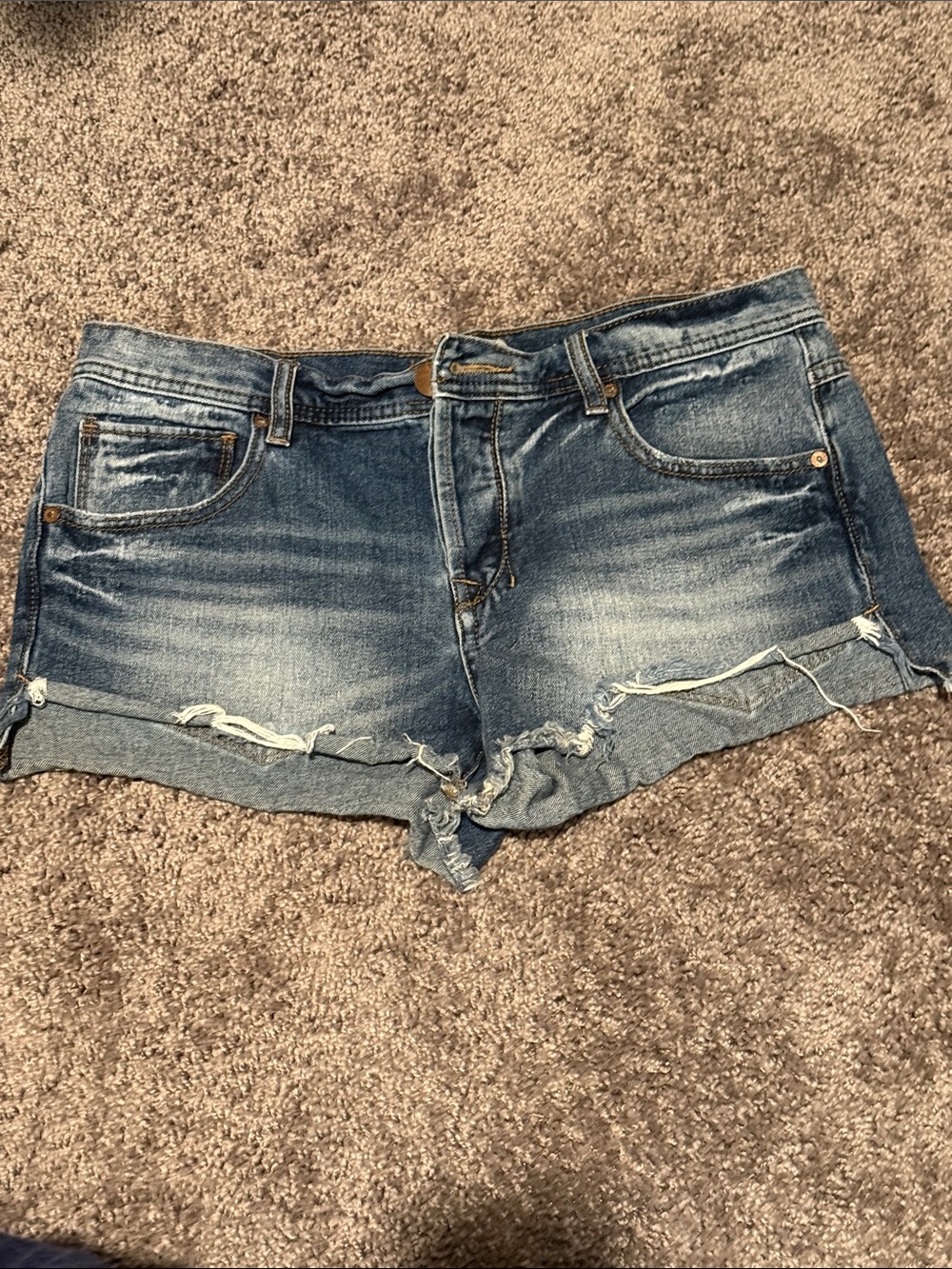Free People Medium Blue Distressed Denim Cutoff Shorts